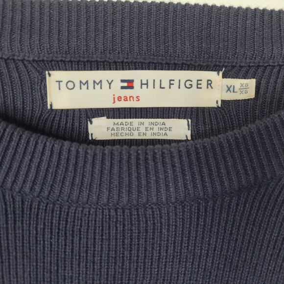 Vintage Y2K Tommy Hilfiger Blue Knit Sweater Stripe Sleeve Women’s XL - Picture 9 of 11
